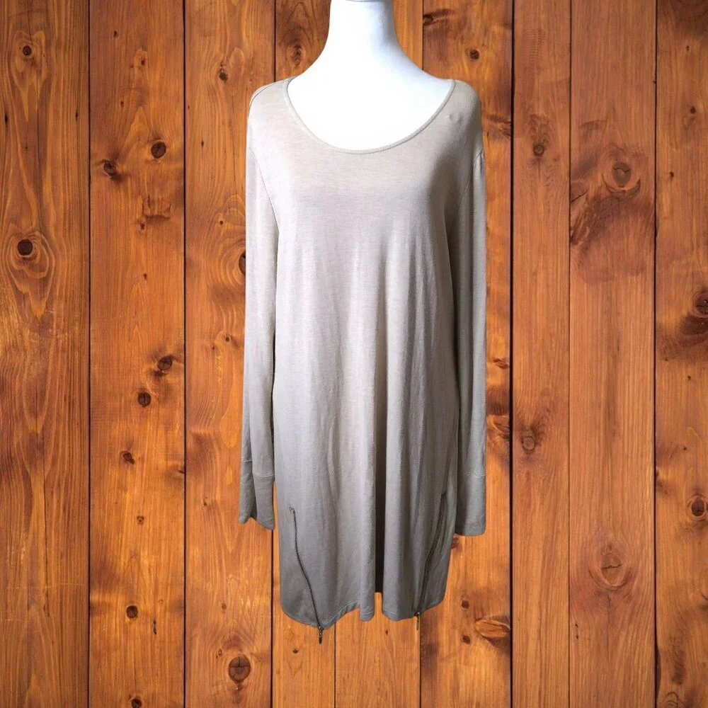 Soma Beige Tunic Shirt Dress Zipper Accent Neutral Cozy Size XL Minimalist